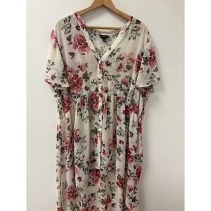 Torrid Size 2X Cream and Pink Floral Print Sheer High Low Shirt Blouse